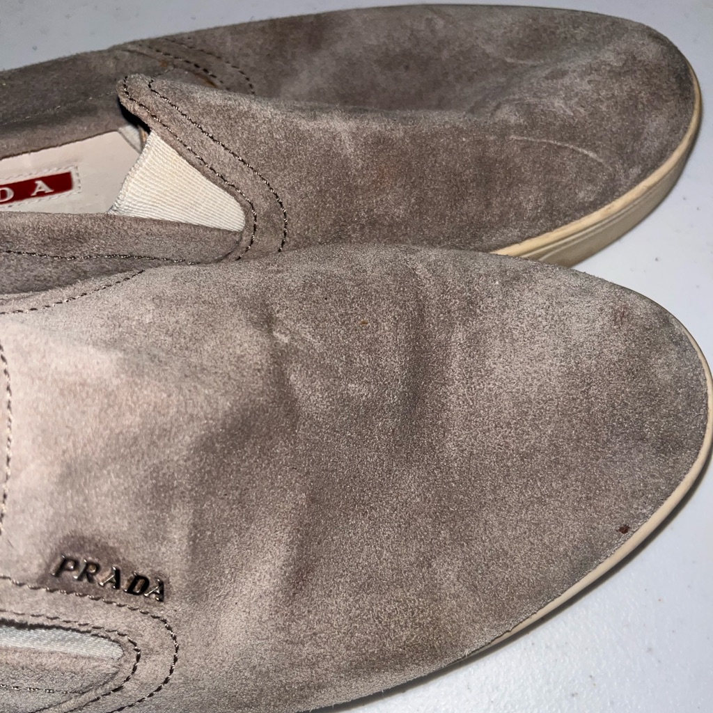 Gray Suede Prada Slip On Sneakers